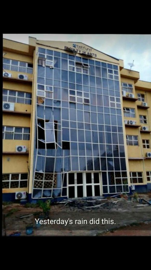 See what Rain turned UNILORIN Faculty of Arts Building into (Photo)