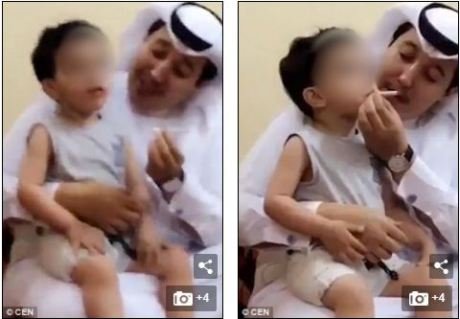 See The Moment Man Caught Forcing His 3-Year-Old Son To Smoke A Cigarette In Front Of Many People (Photo)