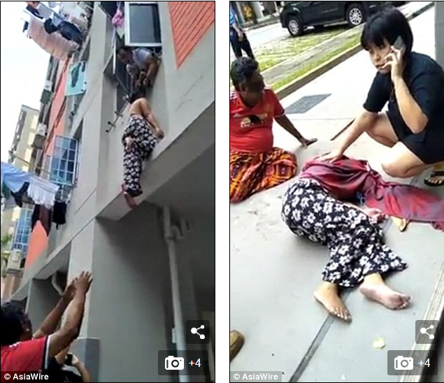 Man Holds A Woman By Her Hair After She Fell From A Window (See Photos)