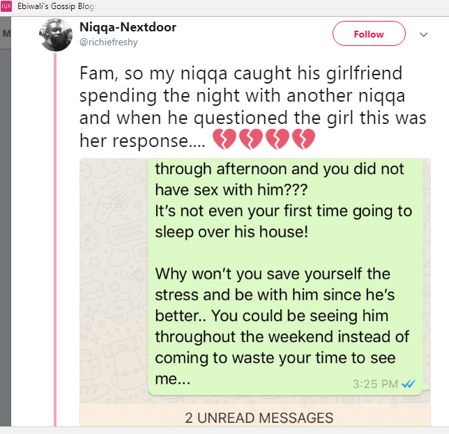 Man Catches His Girlfriend Cheating, When He Confronted Her, What She Told Him Will Make You Speechless