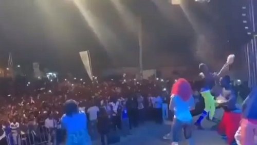 Trending Video Of Popular Singer Throwing Live Chickens, Tubers Of Yam, Other On Stage During A Concert