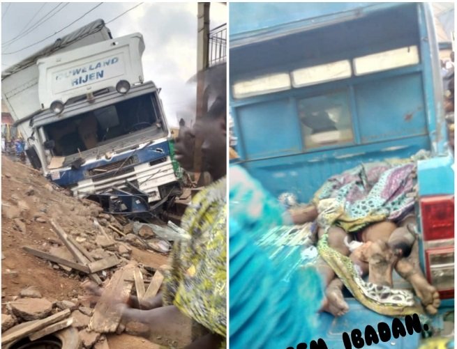 Horror As Five Female Traders Are Crushed To Death After Truck Lost Control In Ibadan (Graphic Photo)