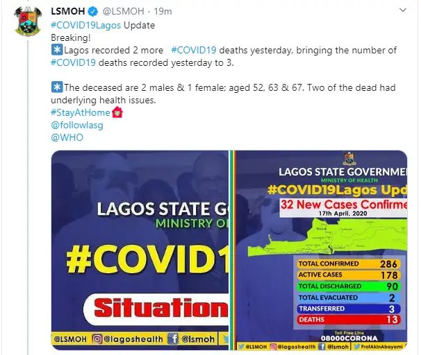 Lagos records 3 new Coronavirus deaths