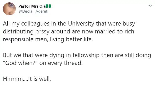 See replies a lady got after she posted a tweet suggesting ‘Runs girls’ marry before ‘church girls’