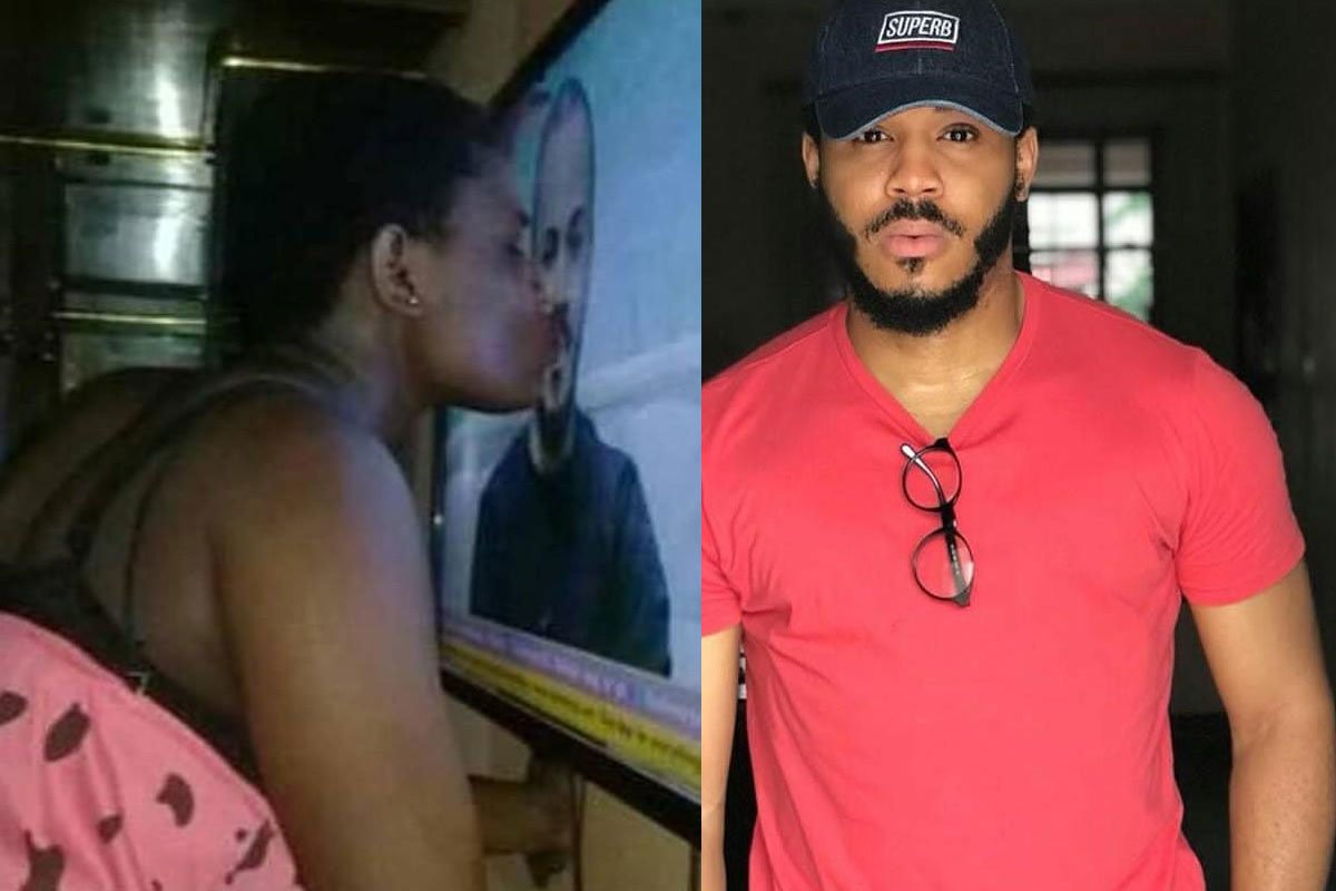 #BBNajia : Lady Crazily In Love With Ozo Spotted Passionately Kissing Him Through Her TV Screen (Photo)