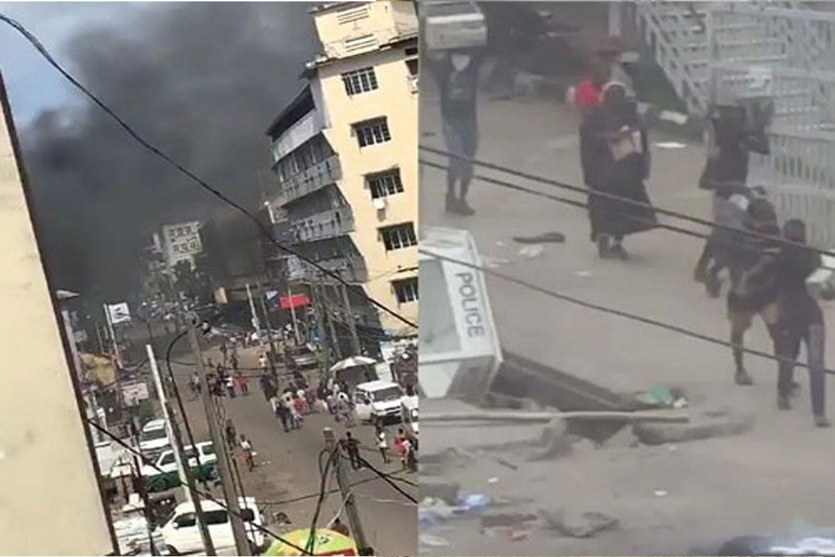 Hoodlums Wear Judge’s Robe And Wig After Setting High Court Ablaze In Obalende (VIDEO)