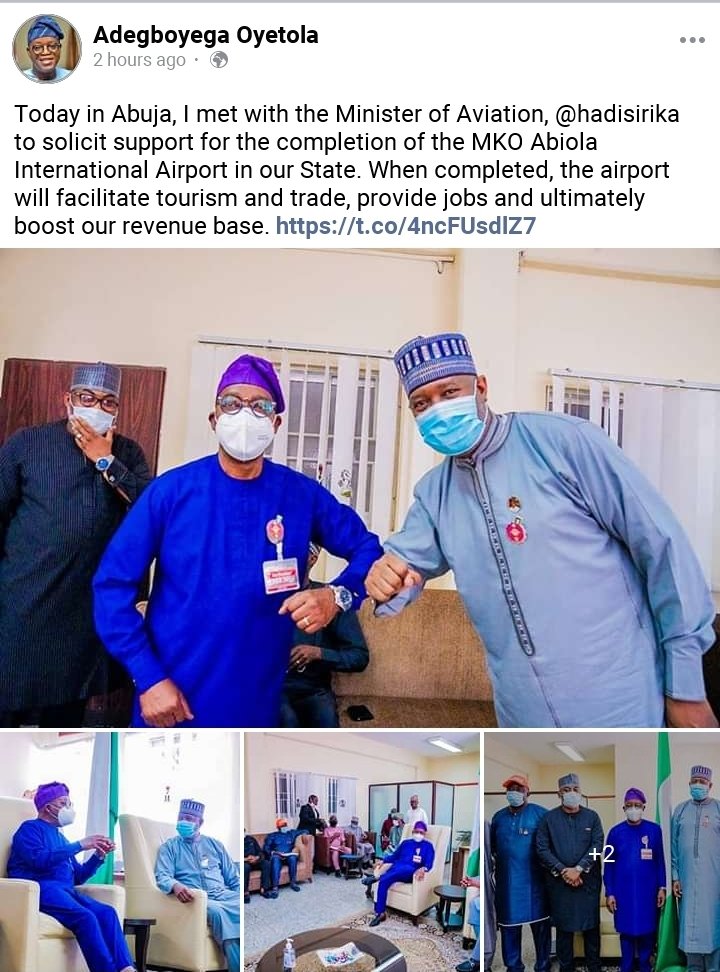 Osun MKO International Airport: Details Of Governor Oyetola Meeting With Minister Of Aviation, Sirika Hadi Emerge