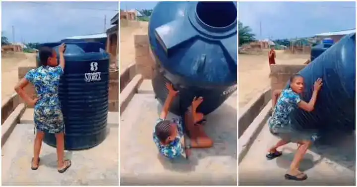 Hilarious moment tank falls on a lady while she did ‘drop it challenge’ [Watch]