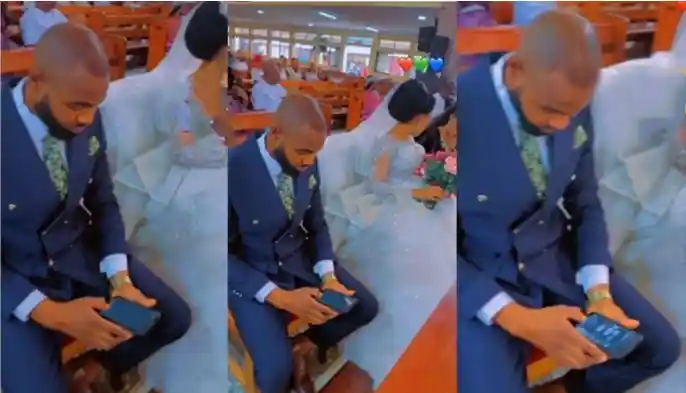 Groom Caught Placing Betting On His Phone During His Church Wedding [Video]