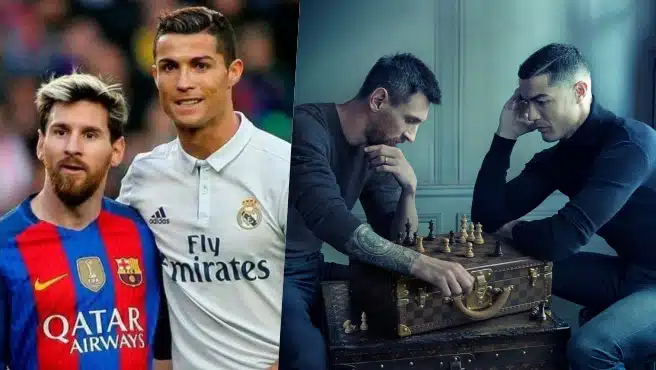 Football Legends, Messi and Ronaldo, Square Up In Iconic Chess Photo