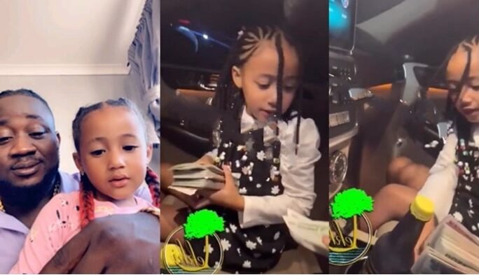 Daddy You’re Rich – Promoter Kogbagidi’s Daughter Expresses Surprise After Seeing His Stack of Dollars (Video)