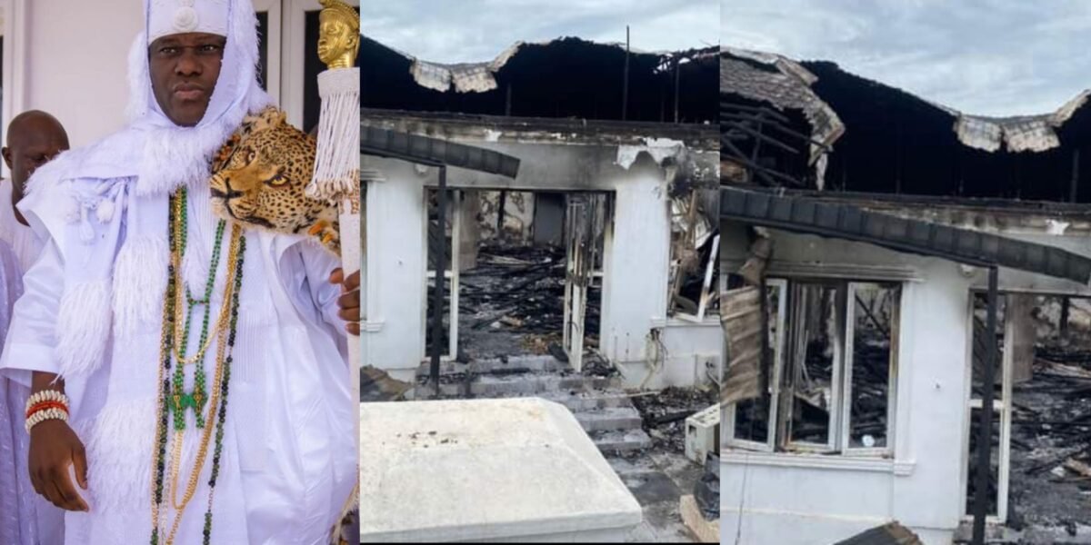 “Something fishy is going on” Reactions as fire razes a part of Ooni of Ife’s palace (Video)