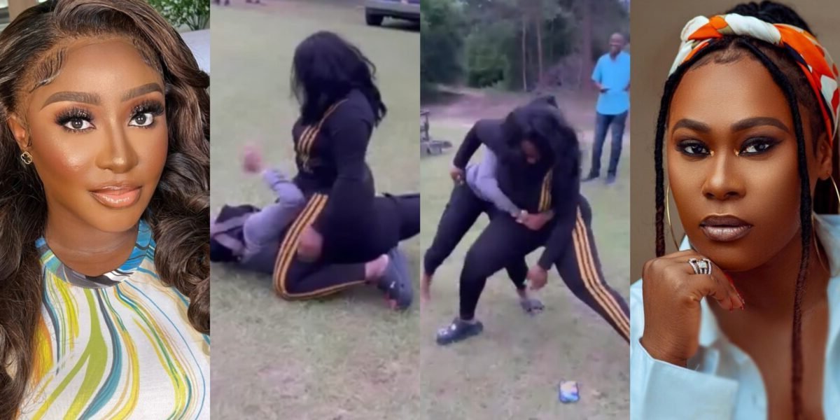 “A whole black belt” Nollywood actor, Chidi Mokeme, Ruth Kadiri reacts as Uche Jombo and Ini Edo engage in brawl (Video)