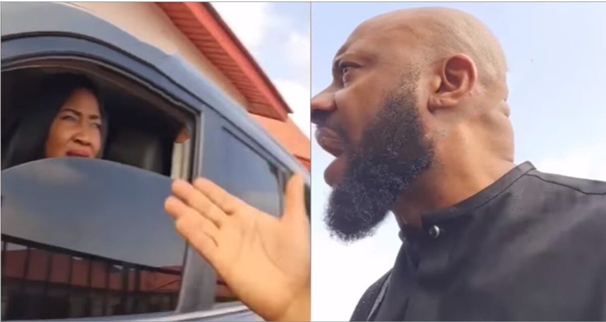 Heated Argument As Yul Edochie Stops Judy Austin From Driving His Car Out (Video)