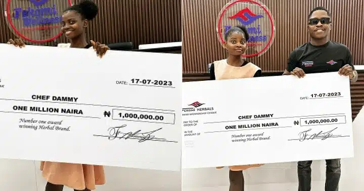 Jubilation As Ekiti Chef, Dammy Receives N1 Million from Businessman (Photos)