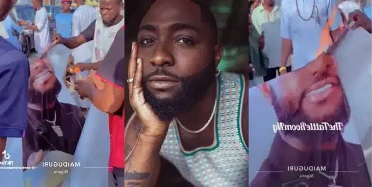 Borno Youths Set Fire to Davido’s Portrait in Protest of Controversial Music Video By His Artist, Logos Olori (Video)