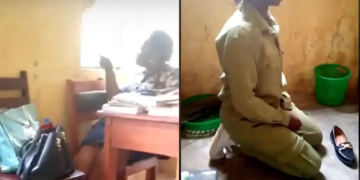 “This Must Be a Skit” — Netizens React After NYSC Corp Member is Forced to Kneel by Proprietress