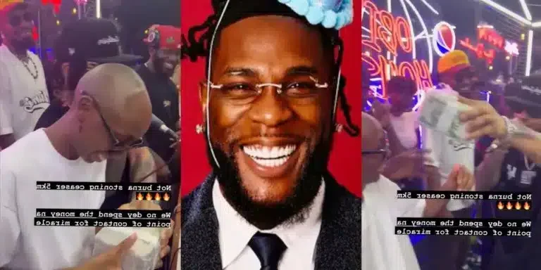 Moment Burna Boy Gifts TikToker DJ Dope Ceaser, 5 Million Naira Cash in the Club