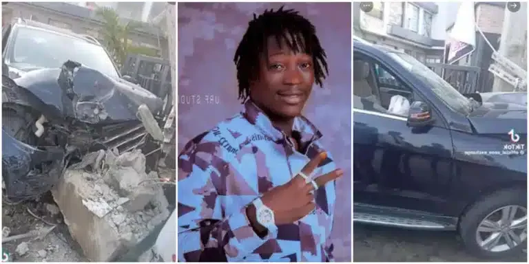 DJ Chicken Crashes His Benz Into Electric Pole (Video)