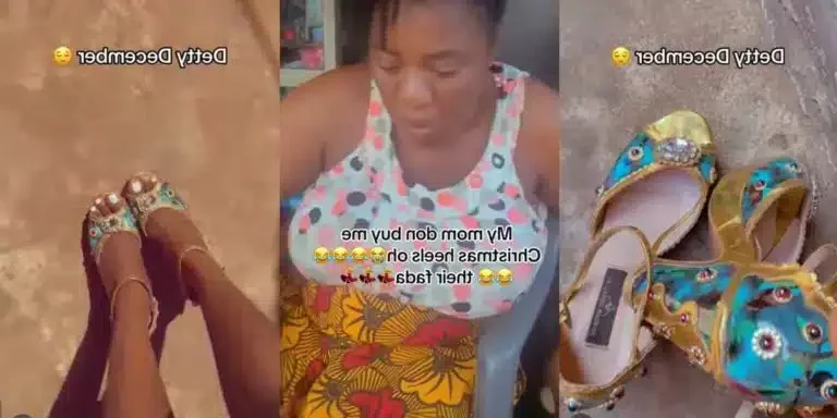 “Detty December” – Nigerian Lady Flaunts Her ‘Koi Koi Shoe’ That Her Mother Got Her for Christmas