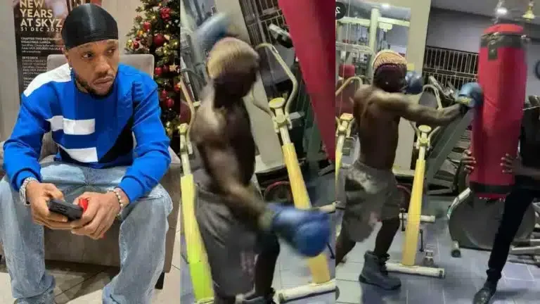 “Charles Go Dey Shake Now” – Netizens React As Portable Goes Berserk on a Boxing Bag as He Trains Against His Match with Charles Okocha