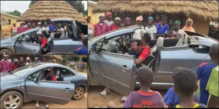 Young Man Oppresses Villagers As He Arrives Home for Christmas in Convertible Car