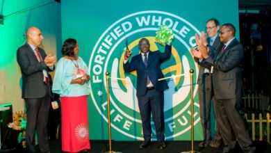 Hon. Minister Jean Claude Musabyimana (centre) of Rwanda's Ministry of Local Government officially launches the Fortified Whole Grain Alliance (FWGA) at the Africa Food Systems Conference Summit, hosted by the Government of Rwanda. He was joined by David Kamau, Managing Director - Fortified Whole Grain Alliance (Right) and from The Rockefeller Foundation, Roy Steiner - Senior Vice President, Food, Peiman Milani - Director, Food and Betty Kibaara - Director, Food Initiative.